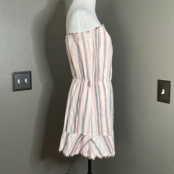 CLOTH & STONE Anthropologie Frayed Hem Strapless Linen Dress Vertical Striped - Picture 4 of 10